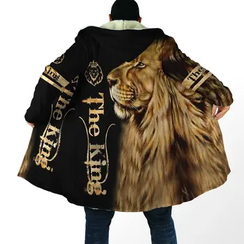 2021 Зимний Модный Мужской плащ Love Animal lion с 3D Печатью, Толстый флисовый плащ с капюшоном, Повседневное Теплое пальто-накидка DP12