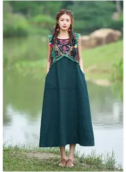 2023 китайское традиционное платье, винтажное национальное хлопчатобумажное льняное платье без рукавов, сарафан с цветочной вышивкой, элегантное платье трапециевидной формы