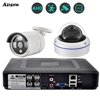 AZISHN 4CH 5MP AHD AI Система видеонаблюдения 5 в 1 Комплект Видеонаблюдения Mini DVR Наружная 5-мегапиксельная камера H.265X P2P Комплект Видеонаблюдения