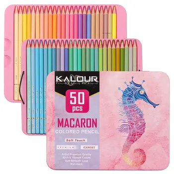 KALOUR Premium 50 шт., набор цветных карандашей Macaron & Metallic, железная подарочная коробка, карандаш для рисования на Рождество, товары для раскрашивания Художников