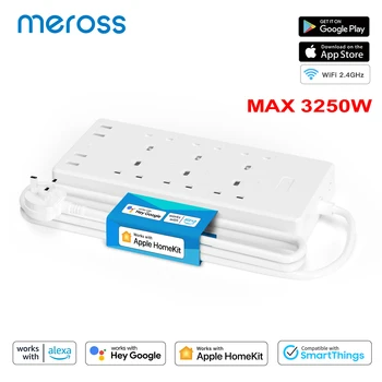 Meross HomeKit Умный Сетевой фильтр WiFi Power Strip UK Штекер с 6 Розетками 4 USB Несколькими Розетками Расширения Поддержка Alexa Google