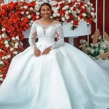 S747 Высококачественные новые модные свадебные платья с кружевами Невесты с длинным рукавом на заказ, свадебные платья с V-образным вырезом