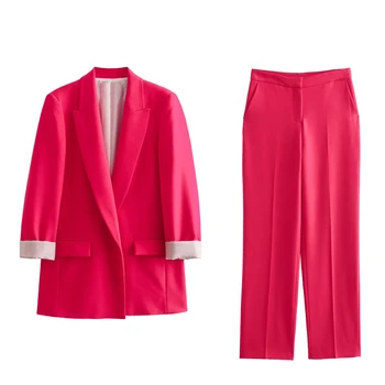 SLTNX Модный Женский комплект брюк, Шикарный и элегантный Блейзер + Прямые брюки, комплект из двух предметов для женщин, Женский брючный костюм из 2 предметов