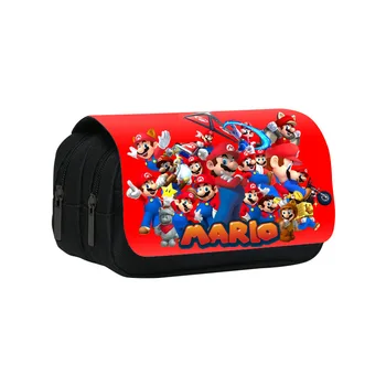 Super Mario Bros, двухслойная сумка для ручек, Студенческая сумка для хранения канцелярских принадлежностей, Большая емкость, Канцелярская сумка, Пеналы, канцелярские принадлежности