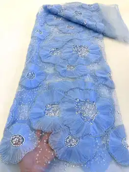 Африканская 3D Кружевная ткань 2023, Высококачественный Кружевной материал ручной работы из бисера, Нигерийская французская сетка с пайетками, Кружевная ткань для Жениха Для Свадьбы