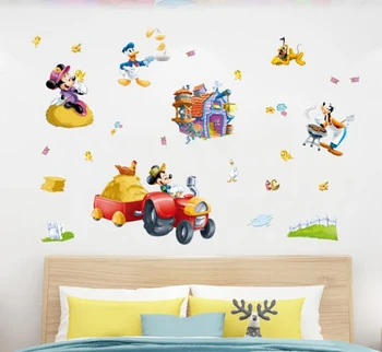 Горячая наклейка на стену с Микки Маусом и Минни Маус, украшение детской комнаты, клейкая роспись 