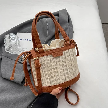 Дизайнерский бренд сумка женская Модная соломенная сумка, ручные сумки-ведерки через плечо для женщин, хит продаж