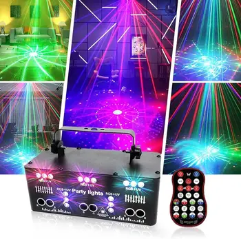 Диско-лампа Eloovve DJ, 21 глаз для домашнего использования, вечерние светильники с RGBW УФ-звуковыми музыкальными эффектами для праздничных лазерных шоу