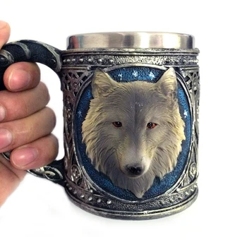 Европейская кружка Wolf King, 3D Стереоскопическая Смола, Стакан для воды из нержавеющей Стали, Чашка для Питья с Мультяшными животными, Офисная чашка, подарок на Хэллоуин