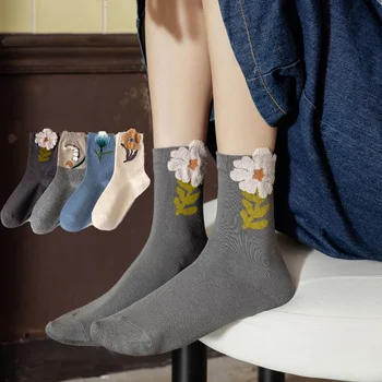Забавные простые женские носки с цветком камелии, объемные носки с принтом 