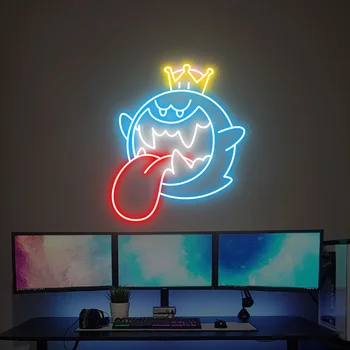 Изготовленная на Заказ Неоновая Вывеска Boo Ghost Neon Light Неоновая вывеска Японского Аниме Super King Home Decor Подарки для подростков