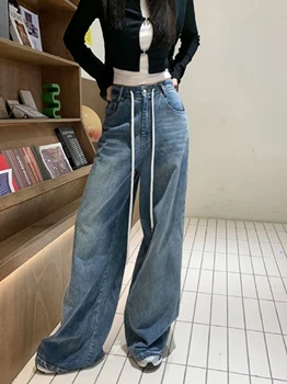 Мешковатые джинсы Harajuku Y2K Темно-синего, коричневого цвета, Уличная одежда с высокой талией, Мешковатые брюки 90-х, Женские брюки, Прямые широкие брюки