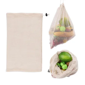 Многоразовая сетчатая сумка для овощей из органического хлопка для мужчин и женщин, для домашней кухни, Моющиеся сумки для хранения продуктов с завязками для фруктов
