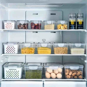 Модный Контейнер для хранения в Холодильнике Контейнер для свежих овощей и фруктов, Кухонная Кладовая, Сливная Корзина, Органайзер