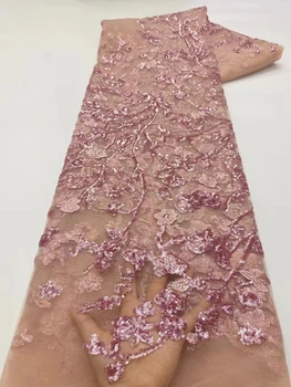 Новейшая африканская кружевная ткань 2023, Высококачественная Кружевная ткань с французскими блестками, нигерийское вечернее платье, 5 Ярдов