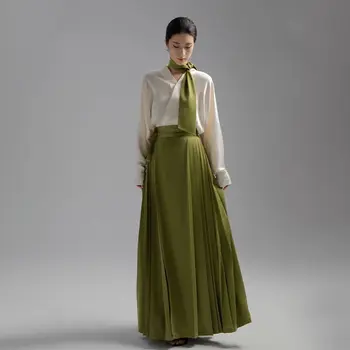 Новые женские Hanfu 2023, весенняя рубашка с длинным рукавом и перекрестным вырезом + зеленая длинная юбка, комплекты из 2 предметов, модные наборы, Китайские винтажные наборы Hanfu