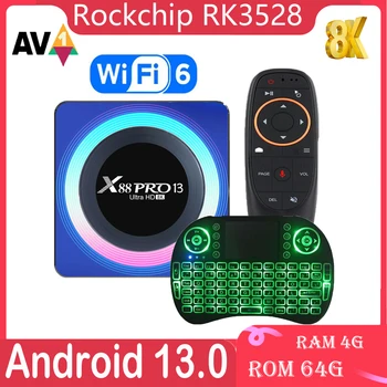 Оригинальный X88 Pro 13 Smart Tv Box Android 13 RK3528 Google Sprach Assistant Поддержка 8K HD Wifi6 Bluetooth 5,0 Медиаплеер Box