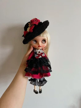 Платье BJD Blythe, юбка с красной розой и шляпой для кукол 1/6 30 см (подходит для Pullip, Ob24, ob22, Licca)
