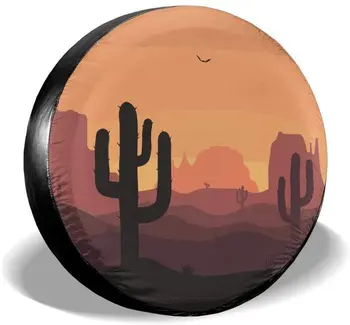 Чехол для запасного колеса Foruidea Desert Sunset Cactus Водонепроницаемый Пылезащитный Чехол для колес от Ультрафиолетового излучения Подходит для Jeep, прицепа, RV, внедорожника и M