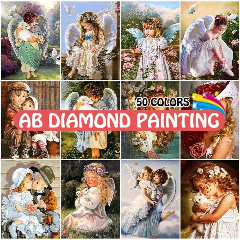 Алмазная живопись AB 50 цветов 5D, портрет девушки-ангела, мозаика из стразов, наборы для творчества, хобби, домашний декор