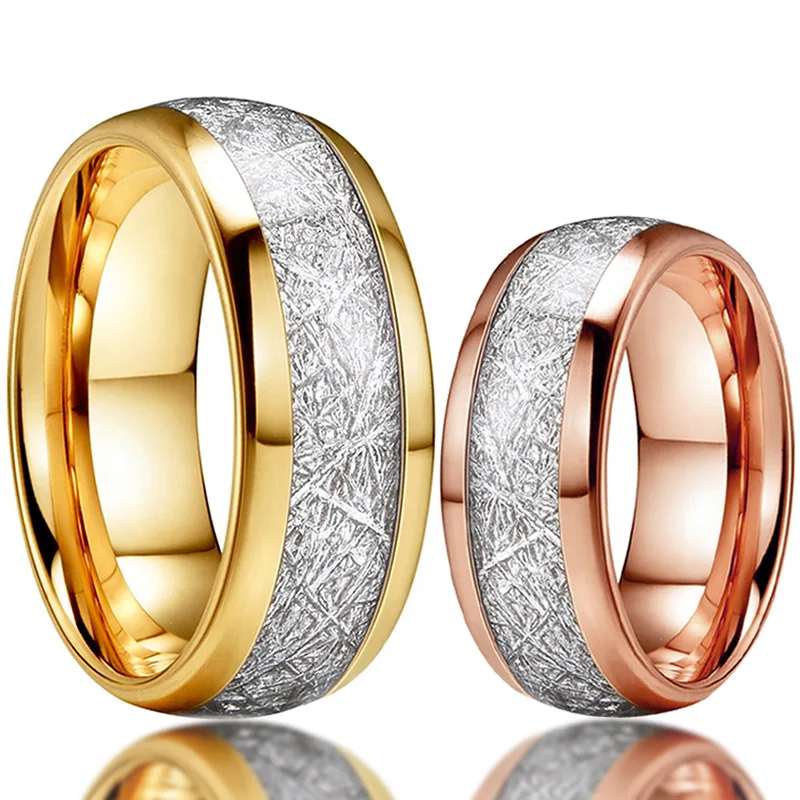 Модное кольцо из нержавеющей Стали Розового Золота/Золотого цвета Для Мужчин, Винтажное Обручальное кольцо с рисунком метеорита, Куполообразная Комфортная посадка